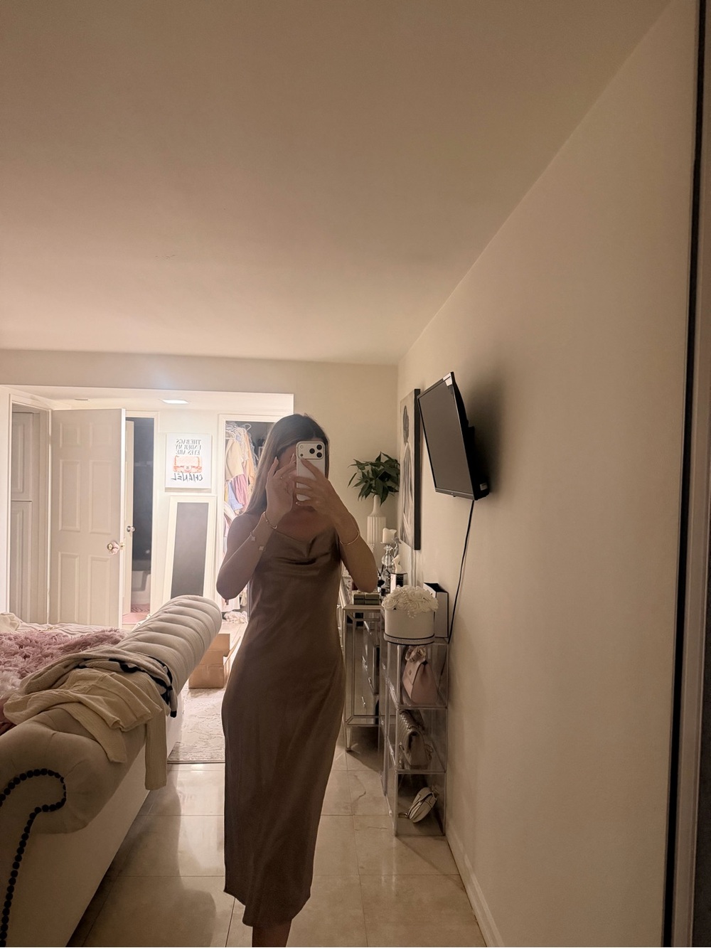 Neutral Brown Satin Slip Dress